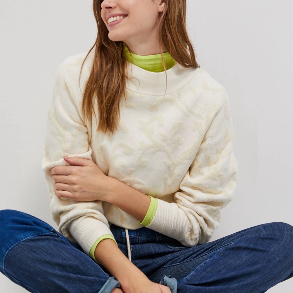 Anthropologie Cream Textured Women's Sweater Nina Velvet Sweater